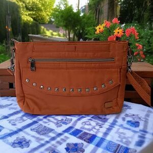 LUG Pacer Crossbody Bag Copper Studded Adjustable Strap Purse Handbag Quilted